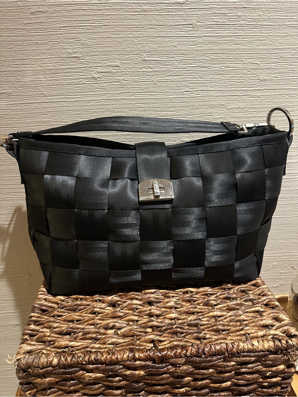 Harveys Black Exterior with Brown Patterned Interior Tote